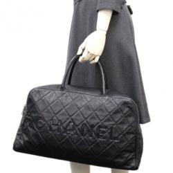 Pre Owned Chanel Black Enamel Boston Bag