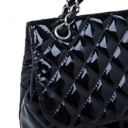 Pre Owned Chanel Black Patent Leather Quilted Flap Bag
