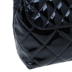 Pre Owned Chanel Black Patent Leather Quilted Flap Bag