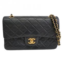 Chanel Black Lambskin Double Flap Shoulder Bag