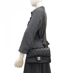Pre Owned Chanel Black Lambskin Double Flap Shoulder Bag