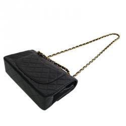 Pre Owned Chanel Black Lambskin Double Flap Shoulder Bag