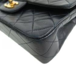 Pre Owned Chanel Black Lambskin Double Flap Shoulder Bag