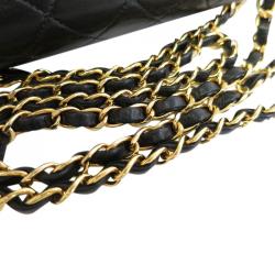Pre Owned Chanel Black Lambskin Double Flap Shoulder Bag