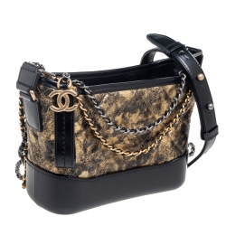 Pre Owned Chanel Black/Gold Quilted Leather Small Gabrielle Hobo
