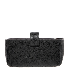 مملوكة مسبقًا Chanel Black Caviar Quilted Leather CC Phone Holder Clutch