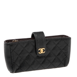مملوكة مسبقًا Chanel Black Caviar Quilted Leather CC Phone Holder Clutch