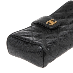 مملوكة مسبقًا Chanel Black Caviar Quilted Leather CC Phone Holder Clutch