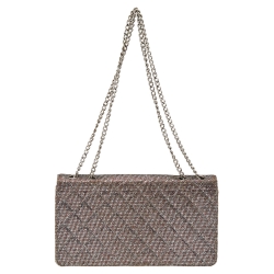 Pre Owned Chanel Quilted Silver Glitter Leather Reissue Shoulder Bag