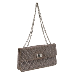 Pre Owned Chanel Quilted Silver Glitter Leather Reissue Shoulder Bag