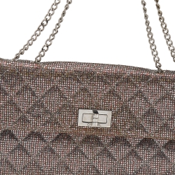 Pre Owned Chanel Quilted Silver Glitter Leather Reissue Shoulder Bag