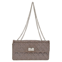 Pre Owned Chanel Quilted Silver Glitter Leather Reissue Shoulder Bag
