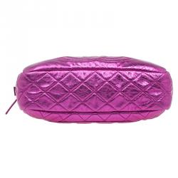 Pre Owned Chanel Metallic Pink Glazed Crackled Leather Modern Chain Camera Bag