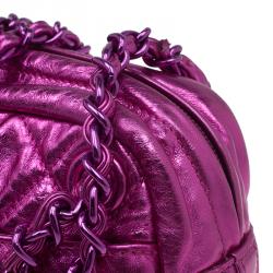 Pre Owned Chanel Metallic Pink Glazed Crackled Leather Modern Chain Camera Bag
