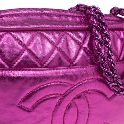 Pre Owned Chanel Metallic Pink Glazed Crackled Leather Modern Chain Camera Bag