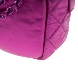Pre Owned Chanel Metallic Pink Glazed Crackled Leather Modern Chain Camera Bag
