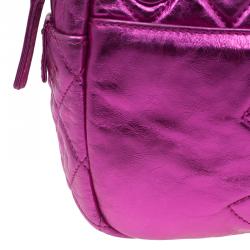 Pre Owned Chanel Metallic Pink Glazed Crackled Leather Modern Chain Camera Bag