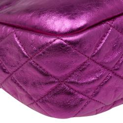 Pre Owned Chanel Metallic Pink Glazed Crackled Leather Modern Chain Camera Bag