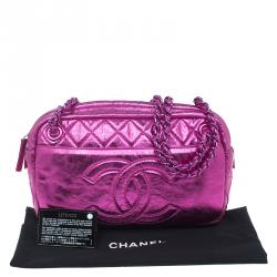 Pre Owned Chanel Metallic Pink Glazed Crackled Leather Modern Chain Camera Bag