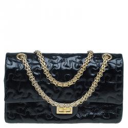 Pre Owned Chanel Black Patent Leather Puzzle 2.55 Reissue Classic 225 Flap Bag