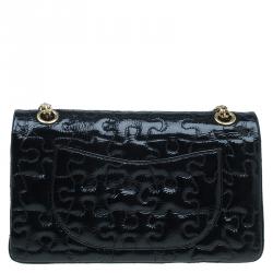 Pre Owned Chanel Black Patent Leather Puzzle 2.55 Reissue Classic 225 Flap Bag