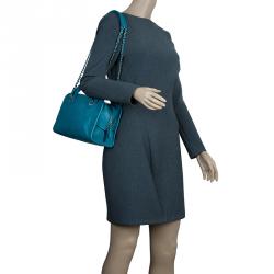 Pre Owned Chanel Blue Quilted Caviar Stitch Deauville Bowling Bag