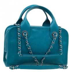 Pre Owned Chanel Blue Quilted Caviar Stitch Deauville Bowling Bag