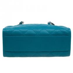 Pre Owned Chanel Blue Quilted Caviar Stitch Deauville Bowling Bag