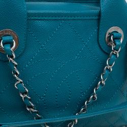 Pre Owned Chanel Blue Quilted Caviar Stitch Deauville Bowling Bag