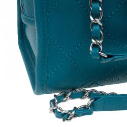 Pre Owned Chanel Blue Quilted Caviar Stitch Deauville Bowling Bag