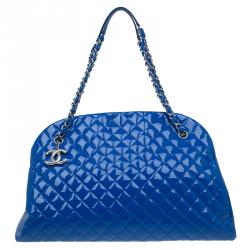 Pre Owned Chanel Blue Patent Leather Large Just Mademoiselle Bowling Bag