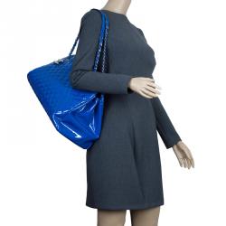 Pre Owned Chanel Blue Patent Leather Large Just Mademoiselle Bowling Bag