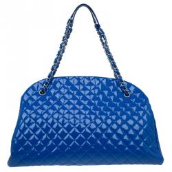 Pre Owned Chanel Blue Patent Leather Large Just Mademoiselle Bowling Bag