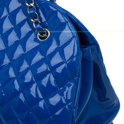 Pre Owned Chanel Blue Patent Leather Large Just Mademoiselle Bowling Bag