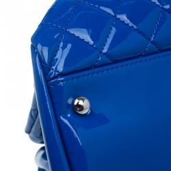 Pre Owned Chanel Blue Patent Leather Large Just Mademoiselle Bowling Bag
