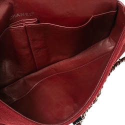 Pre Owned حقيبة كلتش شانيل سلسلة ريإيشو حافة جلد لامع وقماش مبطن أحمر داكن
