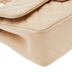 مملوكة مسبقًا حقيبة قلاب شانيل قلاب واحد جامبو كلاسيك جلد مبطن بيج