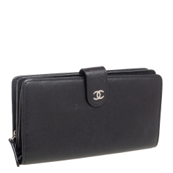Chanel Black Caviar Leather CC Timeless French Long Wallet