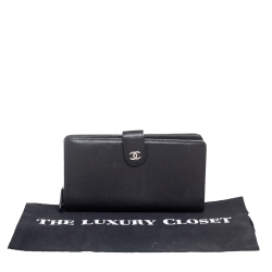 Chanel Black Caviar Leather CC Timeless French Long Wallet