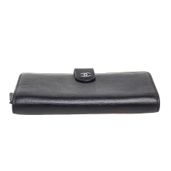 Chanel Black Caviar Leather CC Timeless French Long Wallet