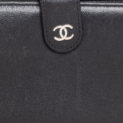 Chanel Black Caviar Leather CC Timeless French Long Wallet