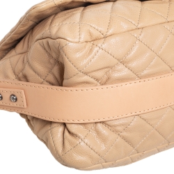 Pre Owned Chanel Leather Beige Quilted Leather Flap Shoulder Bag