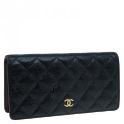 Pre Owned Chanel Black Quilted Caviar Bi-Fold Wallet