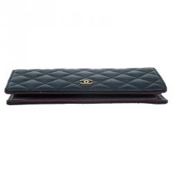 Pre Owned Chanel Black Quilted Caviar Bi-Fold Wallet