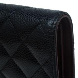 Pre Owned Chanel Black Quilted Caviar Bi-Fold Wallet