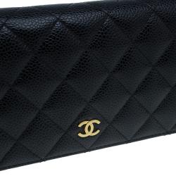Pre Owned Chanel Black Quilted Caviar Bi-Fold Wallet