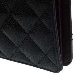 Pre Owned Chanel Black Quilted Caviar Bi-Fold Wallet