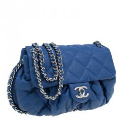 Pre Owned حقيبة كتف شانيل جلد أزرق مبطن متوسطة بسلسلة محيطة