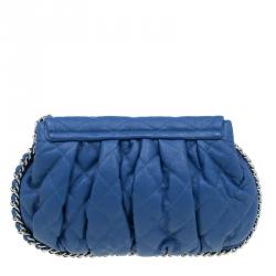 Pre Owned حقيبة كتف شانيل جلد أزرق مبطن متوسطة بسلسلة محيطة