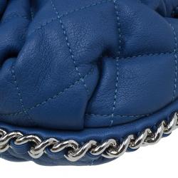 Pre Owned حقيبة كتف شانيل جلد أزرق مبطن متوسطة بسلسلة محيطة